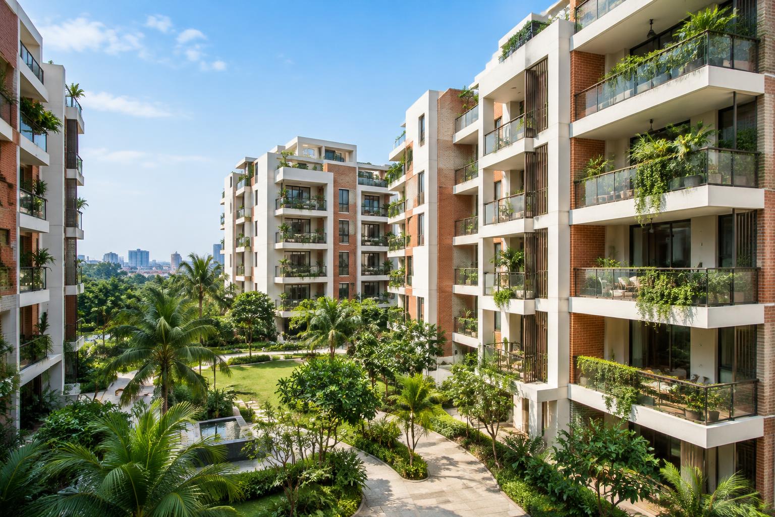 Contemporary apartments around a green courtyard